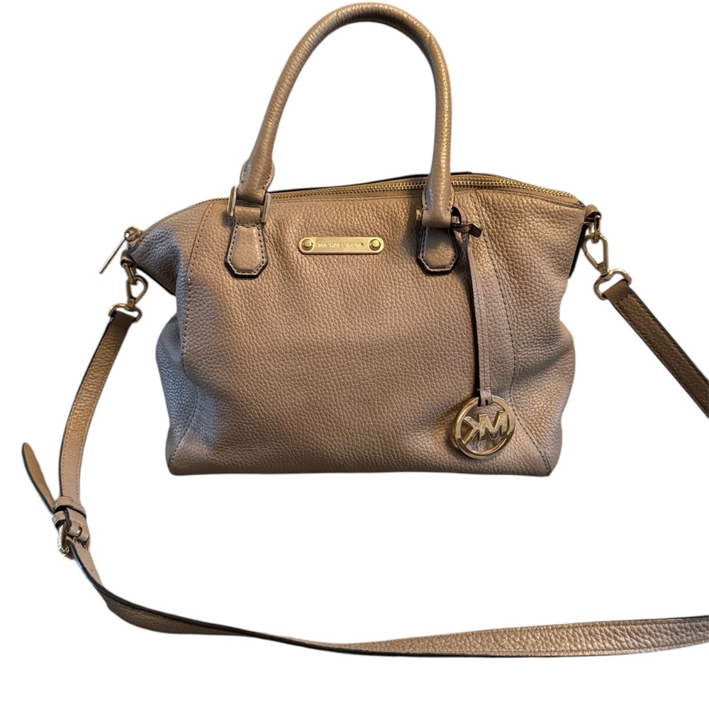 Michael Kors Pebbled Leather Satchel in Tan Riley Bag Medium